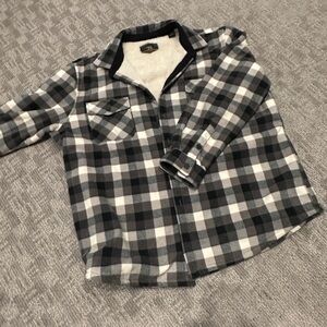 Freedom Foundry Sherpa Lined Plaid Flannel Shirt Jacket / Gray Black White Cozy